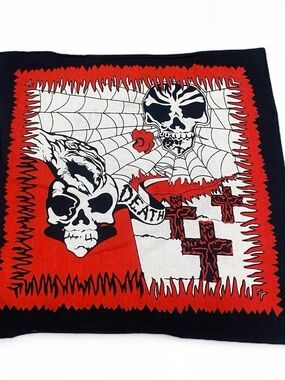 Vintage‎ skull and spider web black and red graphic bandana